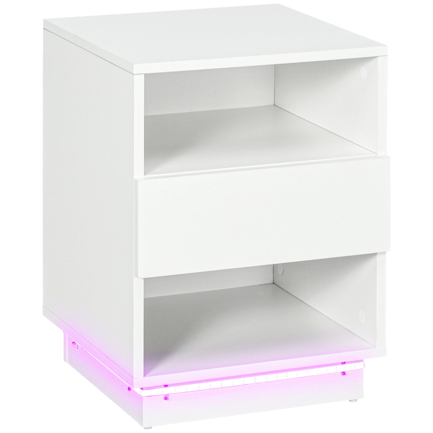HOMCOM LED Nightstand Bedside Table with High Gloss Drawer and Shelves