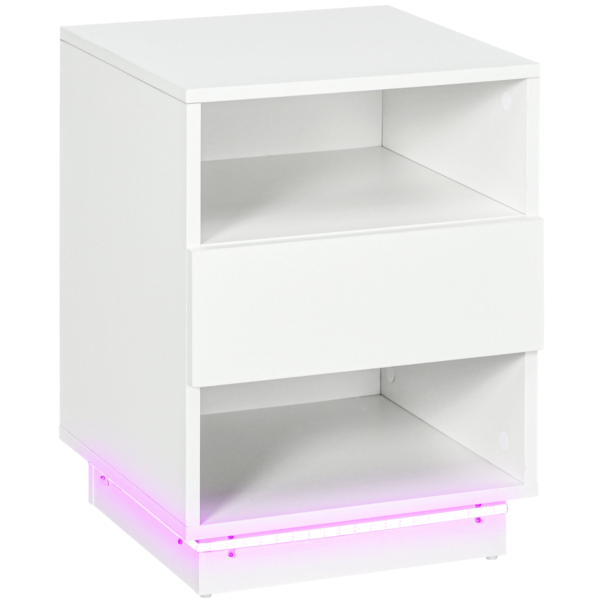 HOMCOM LED Nightstand Bedside Table with High Gloss Drawer and Shelves