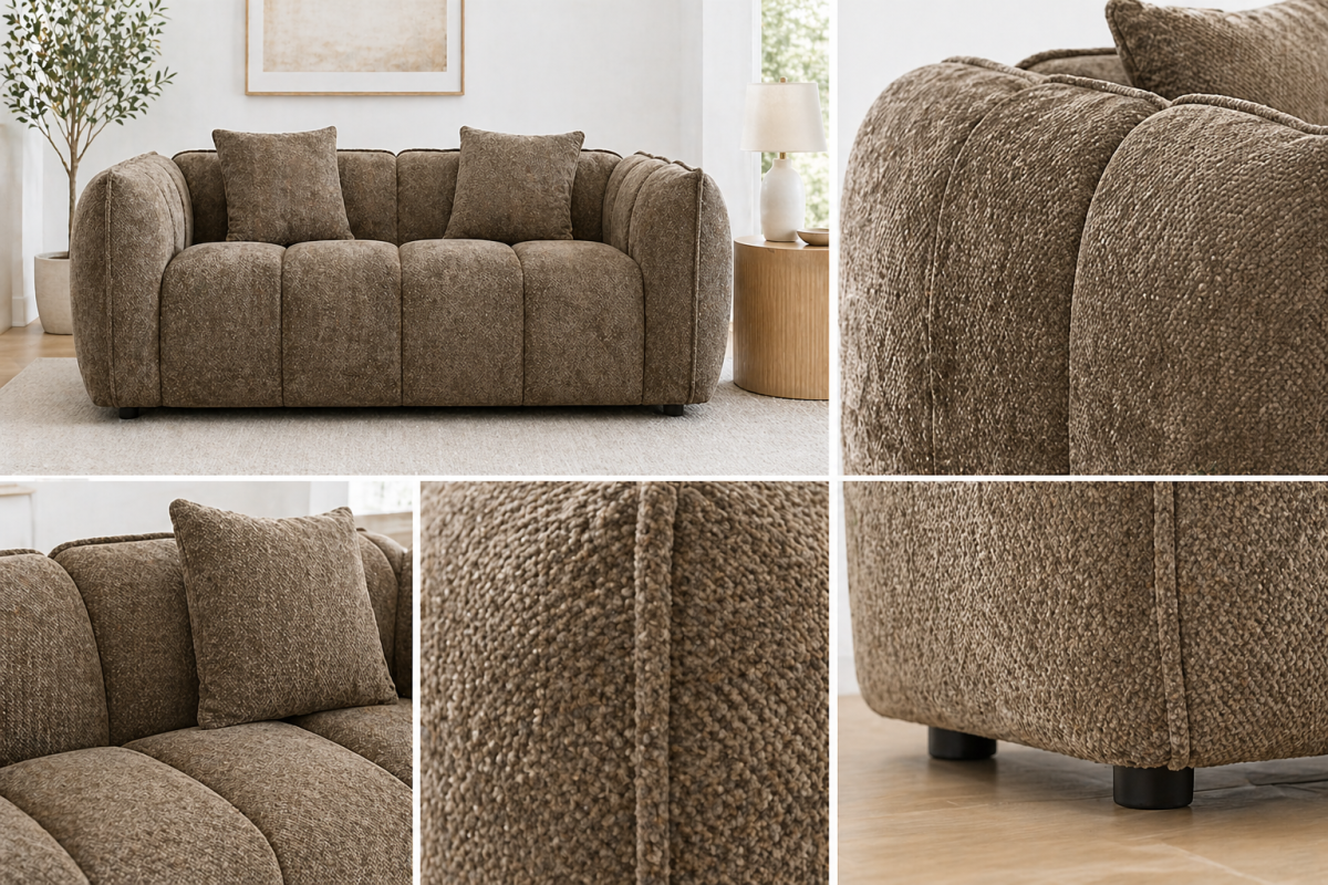 Channel-Tufted Love Seat – Taupe
