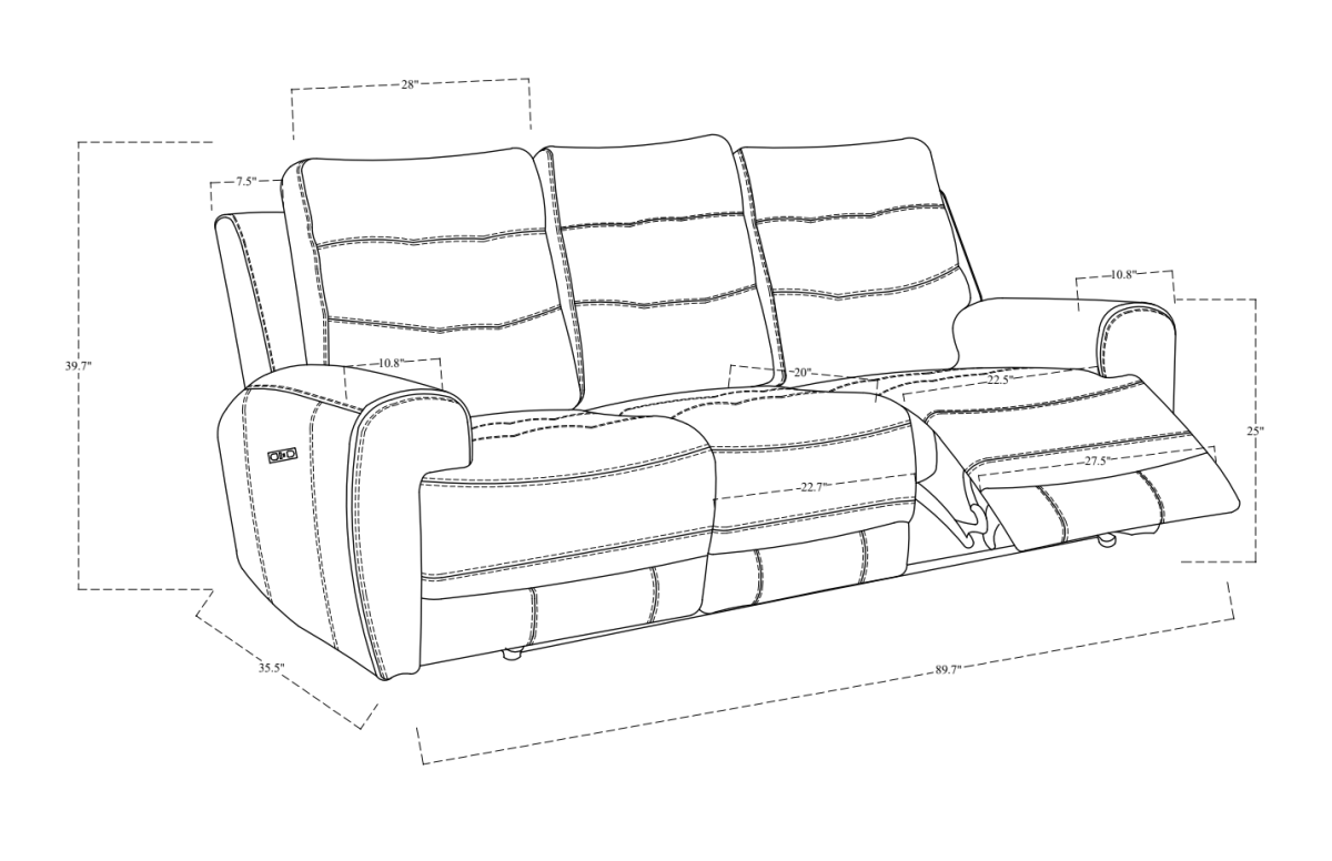 Tufted Leather Power Recliner Sofa – Taupe