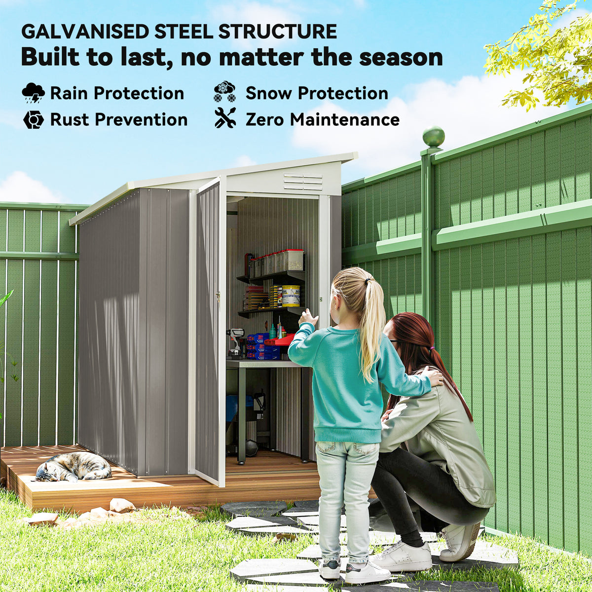 4' x 8' Outdoor Storage Shed Lean to Metal Tool Shed with Lockable Door and 2 Air Ventilations