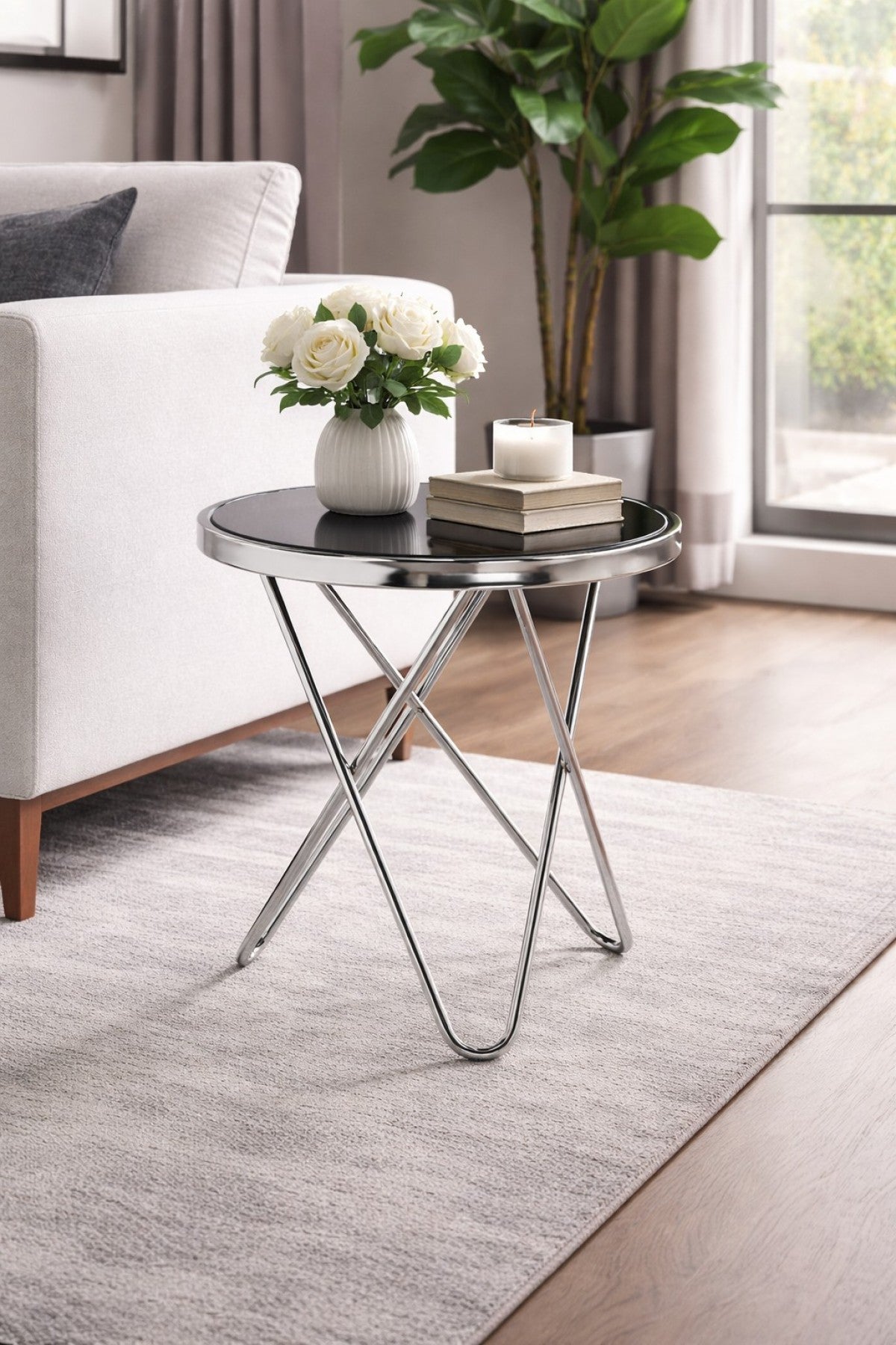Glass Accent Table – Silver