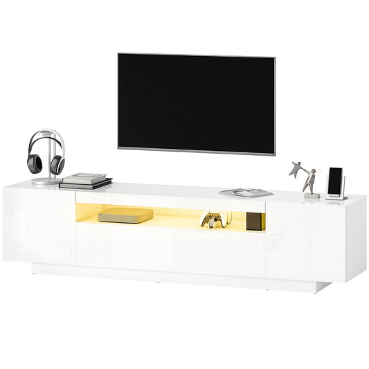 HOMCOM Modern White High-Gloss TV Stand with RGB LED Lighting