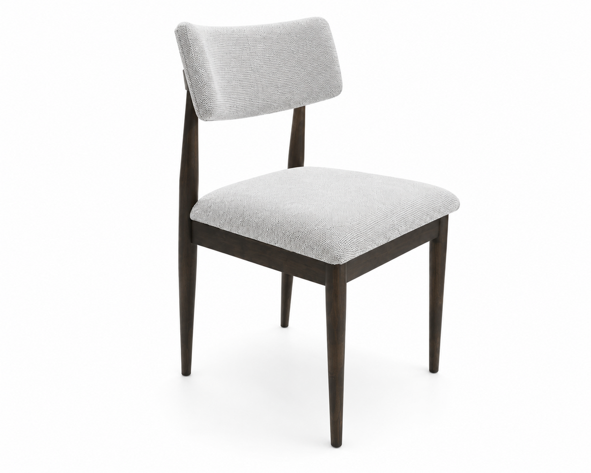 Open-Back Upholstered Dining Chair, Dark Wood Frame