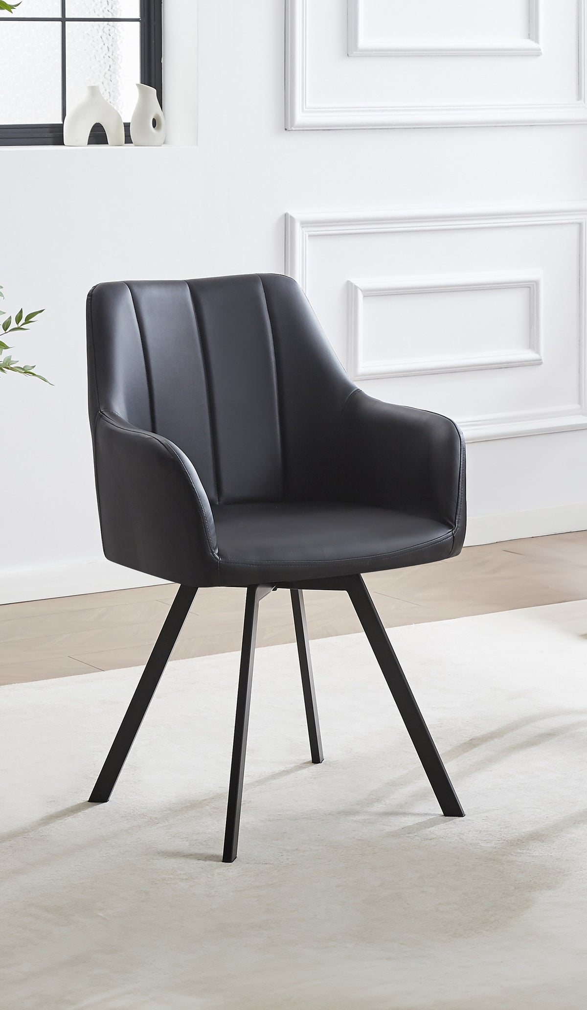 Channel-Stitch Swivel Dining Armchair – Set of 2