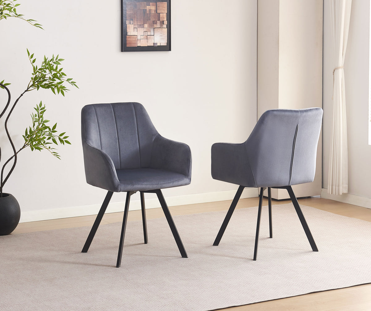 Channel-Stitch Swivel Dining Armchair – Set of 2