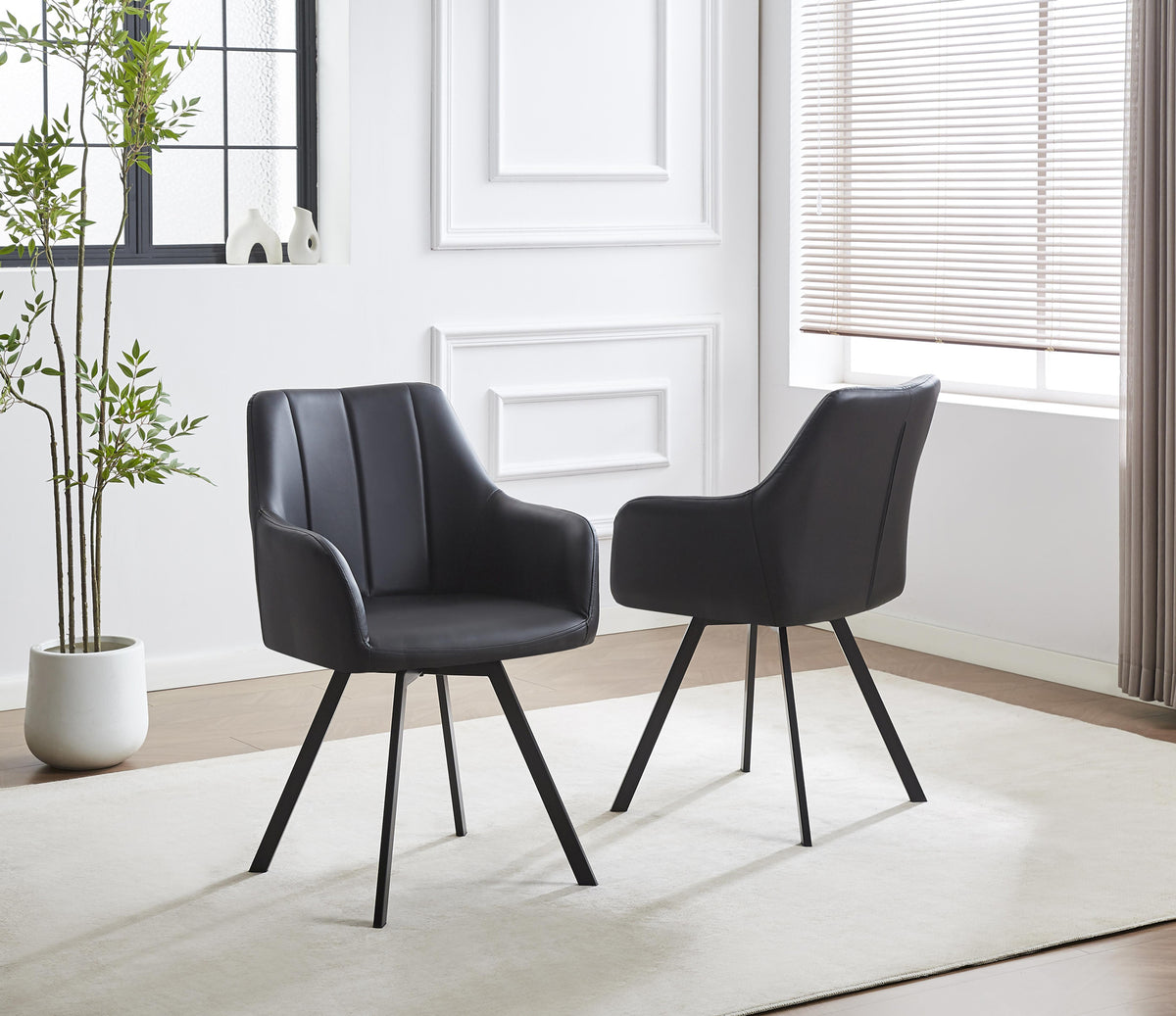 Channel-Stitch Swivel Dining Armchair – Set of 2
