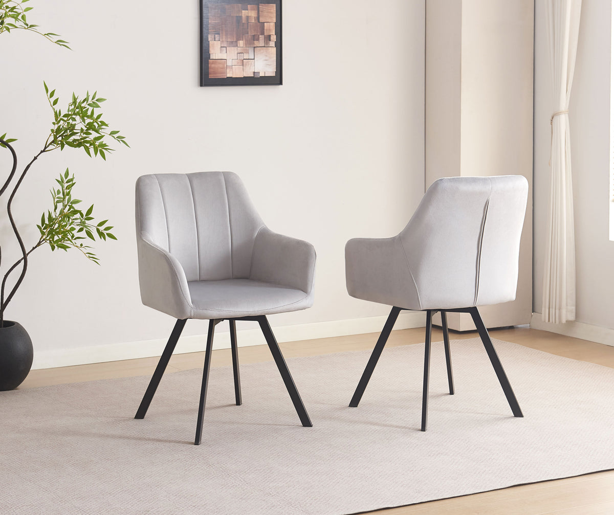 Channel-Stitch Swivel Dining Armchair – Set of 2