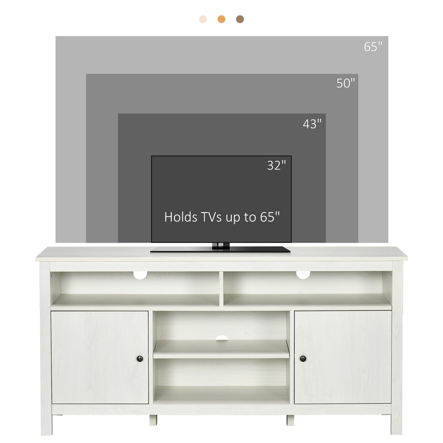 HOMCOM Modern White TV Stand for 65-inch TVs, Storage Shelves & Cabinets, Cable Management