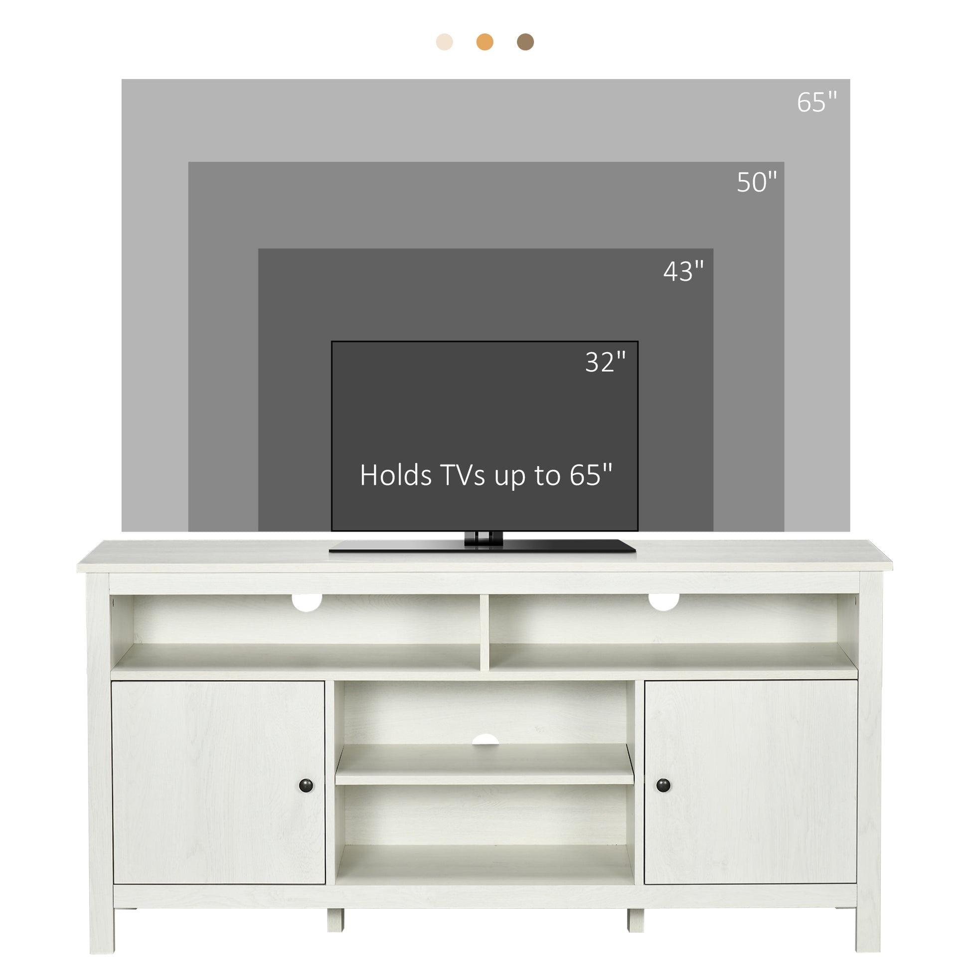 HOMCOM Modern White TV Stand for 65-inch TVs, Storage Shelves & Cabinets, Cable Management