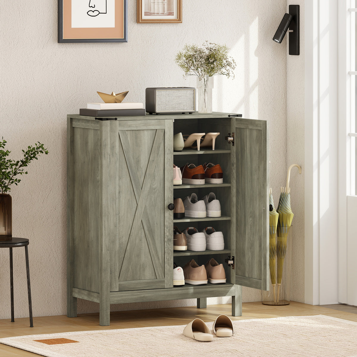 Shoe Cabinet with Barn Doors – 30"W x 39"H