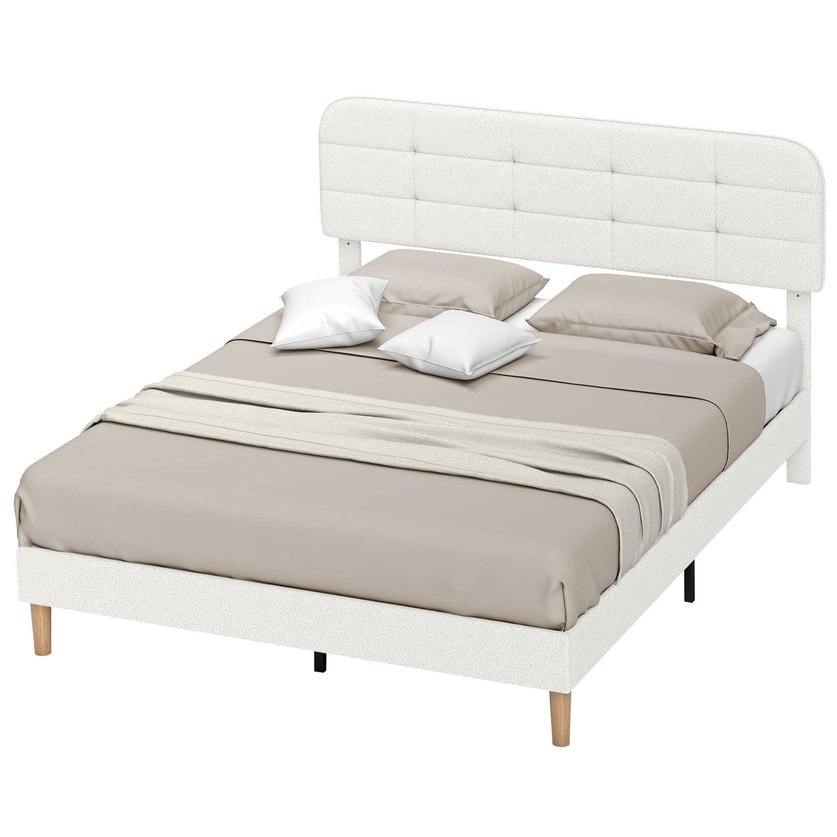 Teddy Fleece Upholstered Bed with Adjustable Headboard
