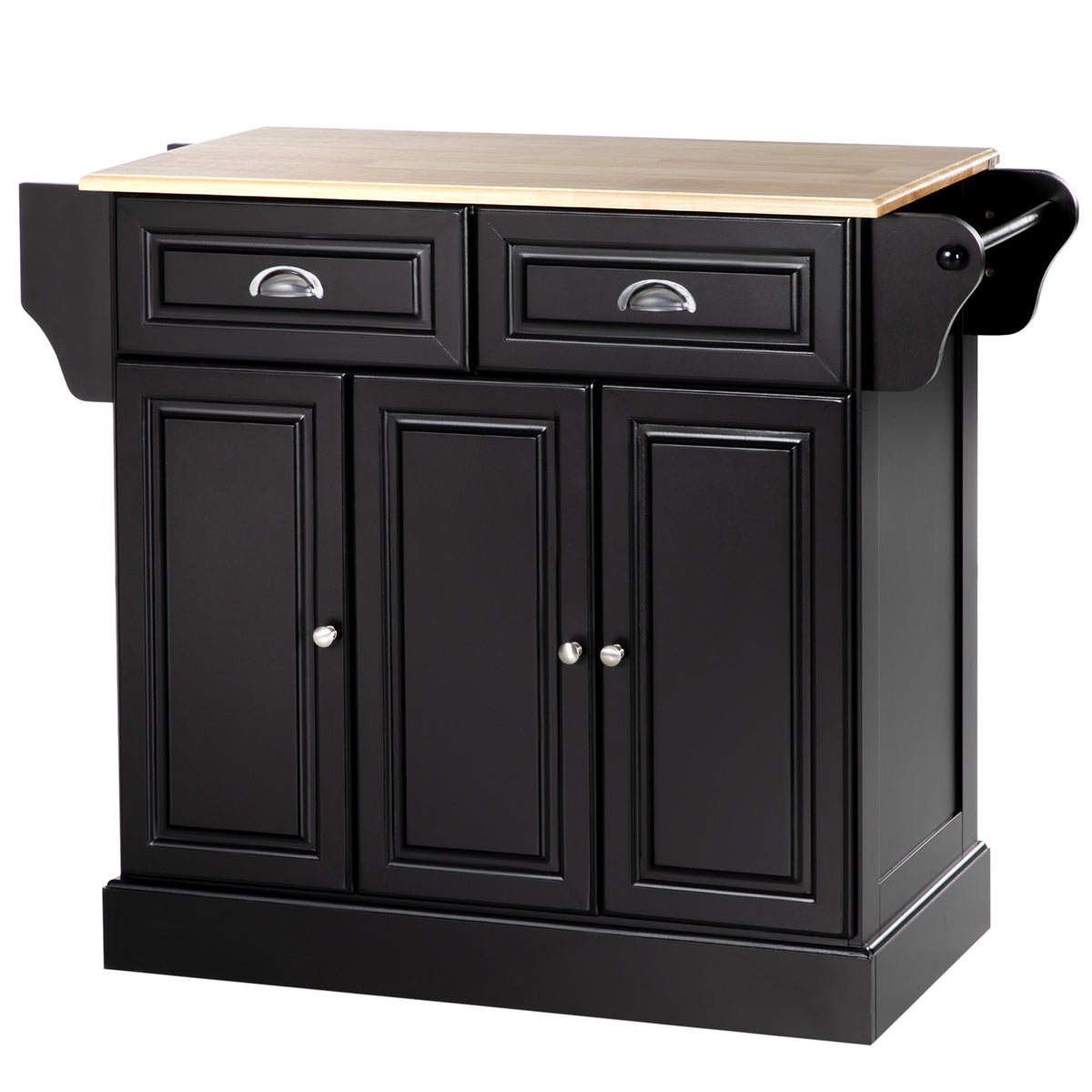 Rolling Kitchen Island with Rubberwood Top and Towel Rack – 43"W x 36"H