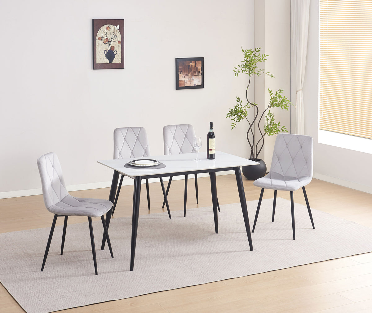 Compact Sintered Stone Dining Set with Velvet Chairs
