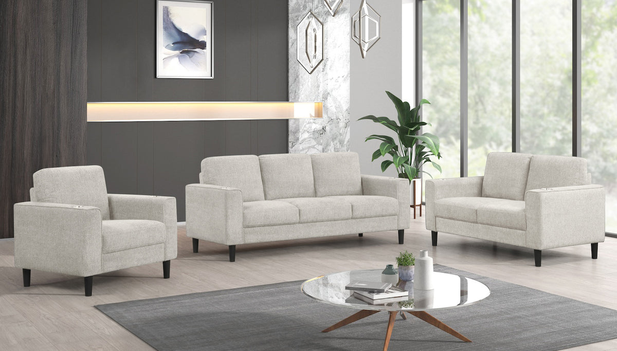 Contemporary 3-Piece Sofa Set with Cup Holders – Beige