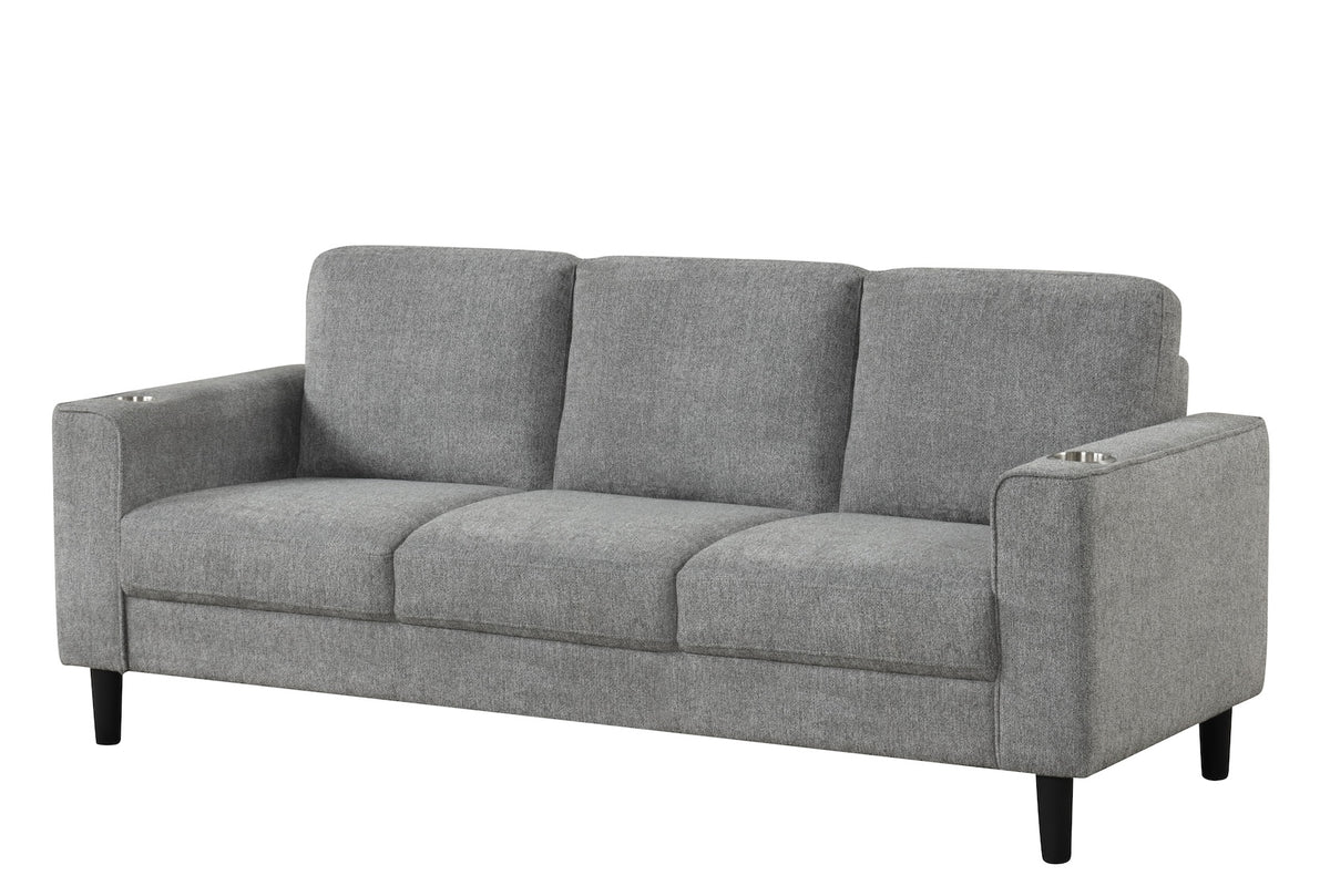 Contemporary 3-Piece Sofa Set with Cup Holders – Grey