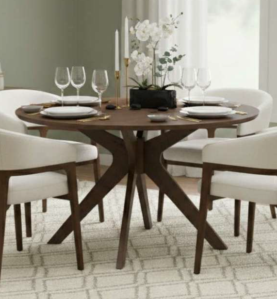 48" Round Mid-Century Walnut Dining Set