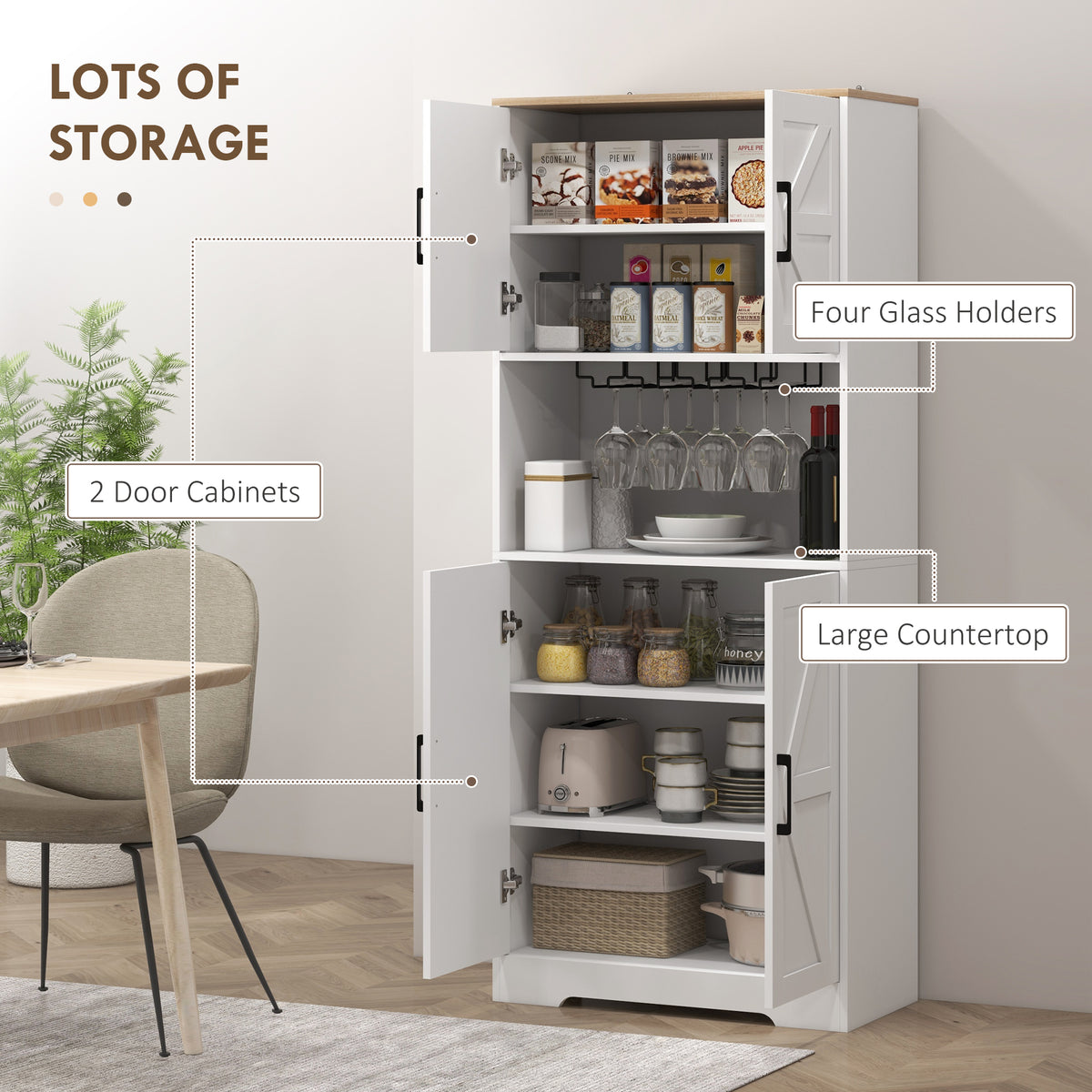 Freestanding Hutch Storage Cabinet with Microwave Oven Countertop – 28"W x 68"H