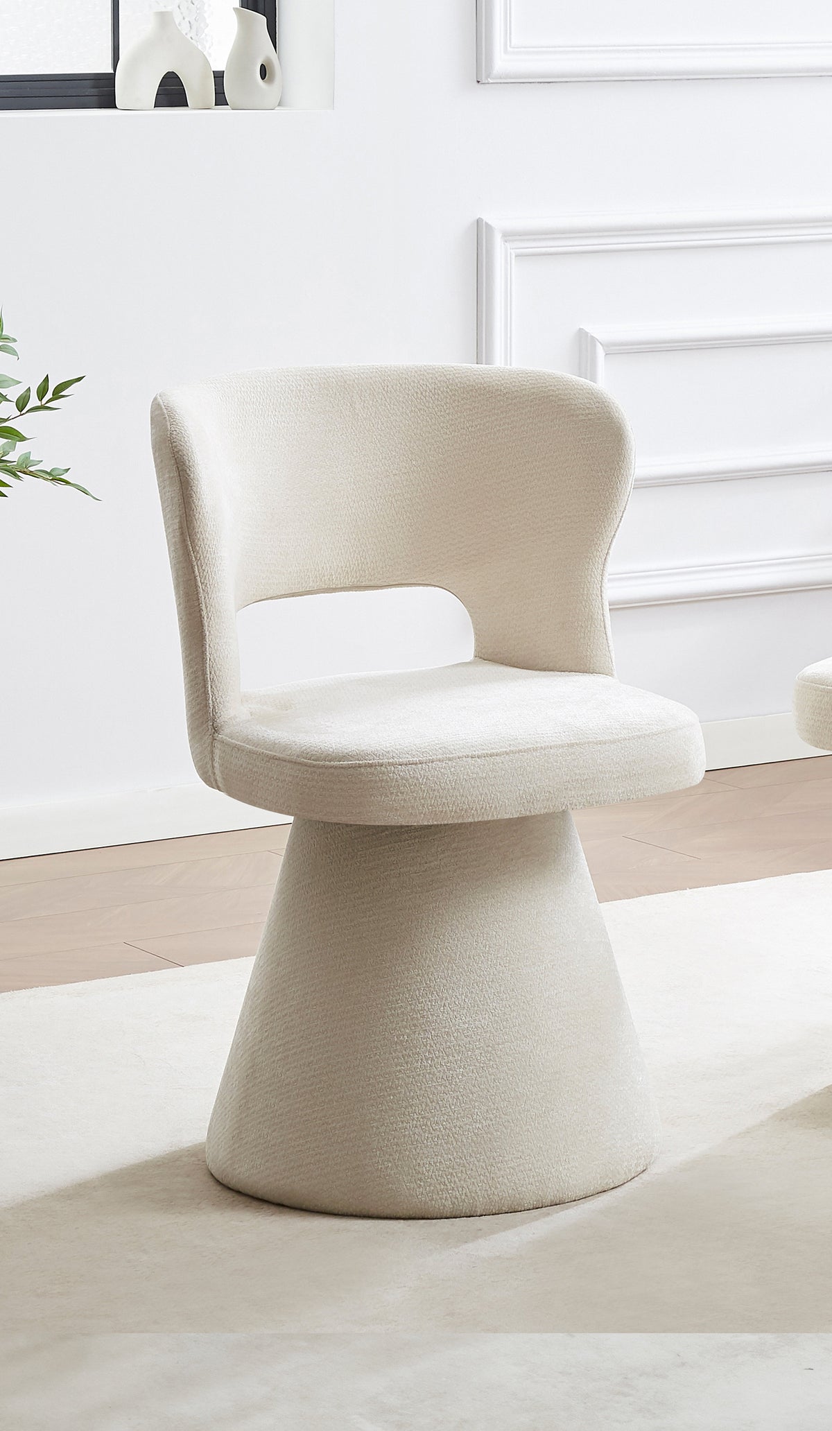 Cream Swivel Dining Chair with Cone Pedestal