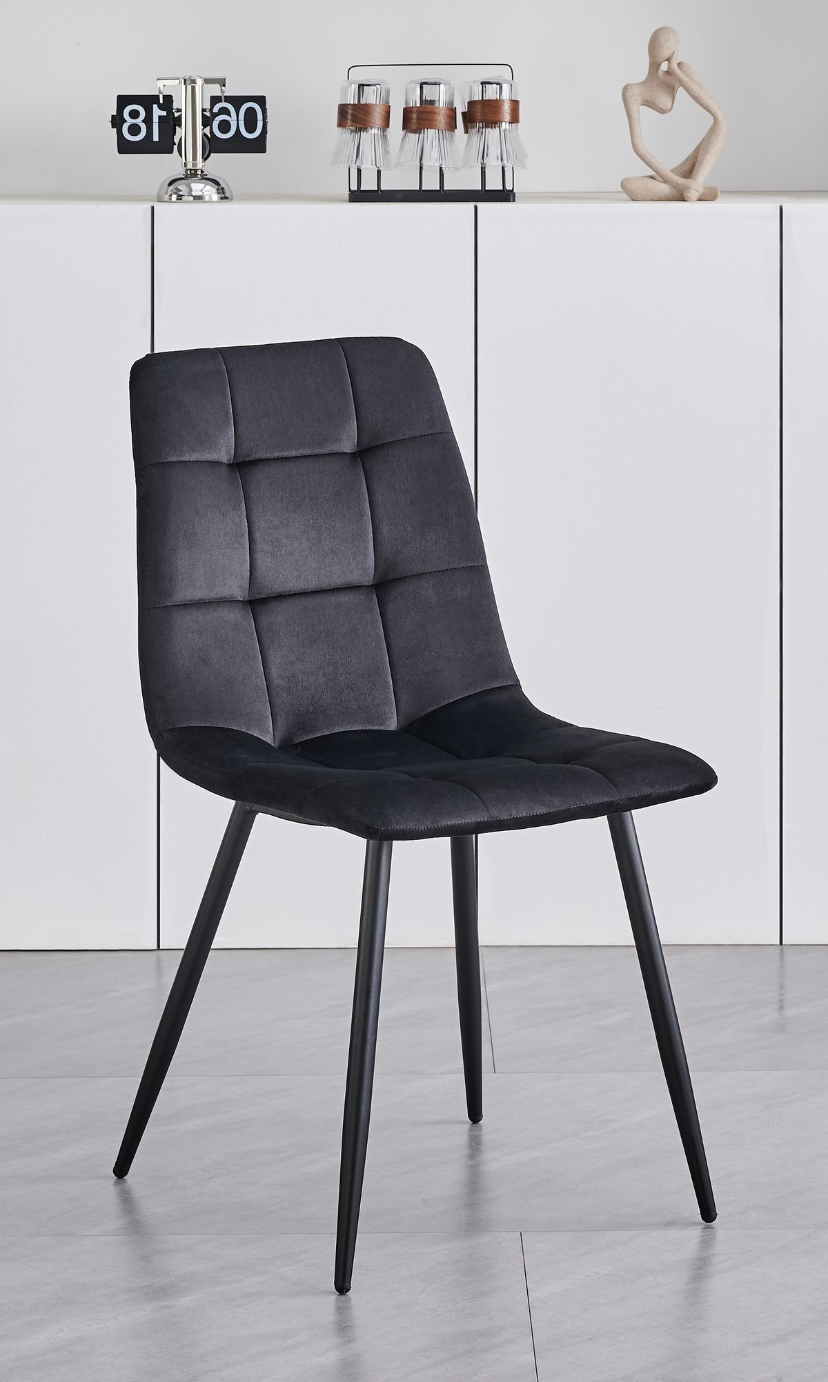 Cross-Stitch Dining Chair with Black Steel Legs – Set of 4