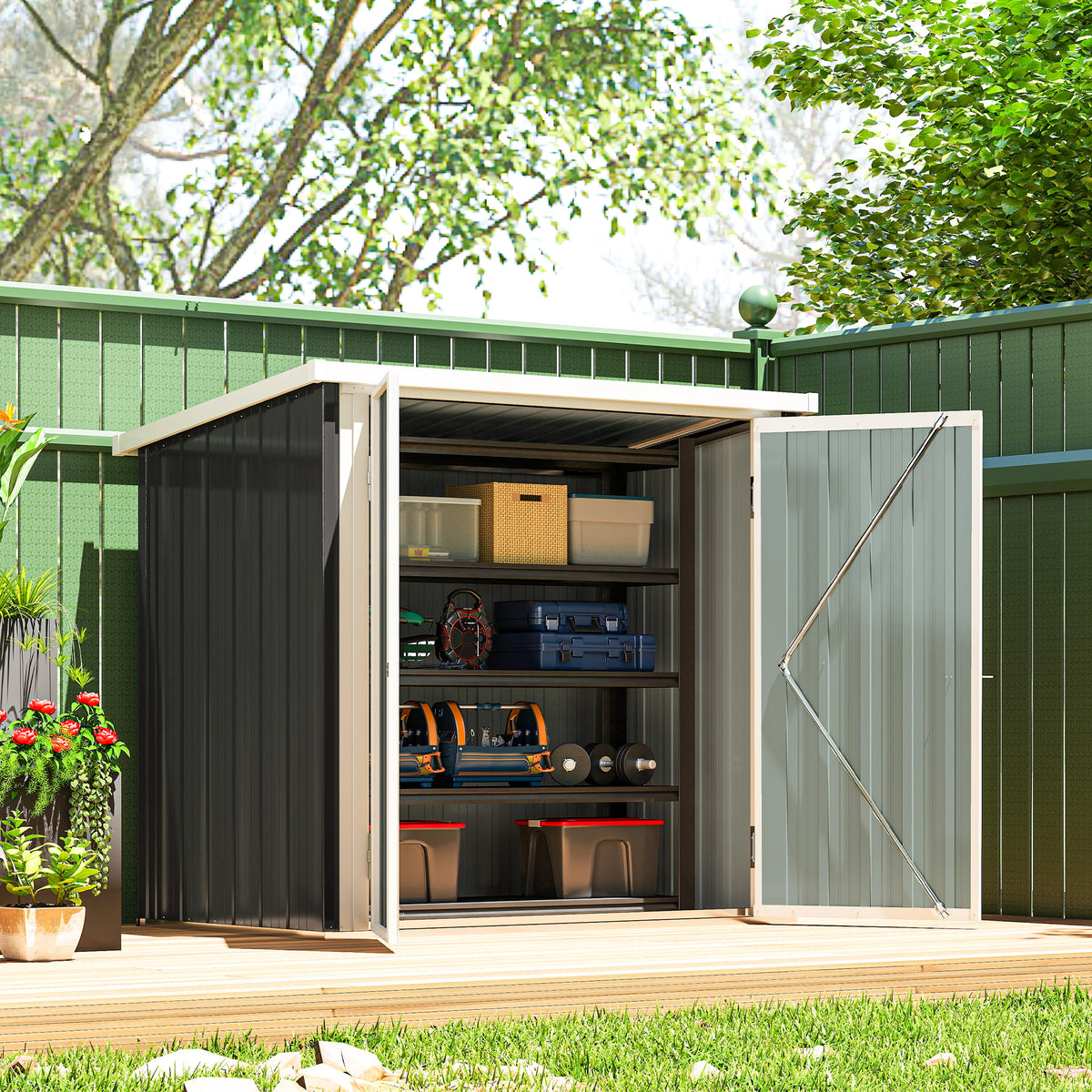 5x3 Lean to Shed with Lockable Door, Durable Metal Shed for Garden, Patio, Lawn