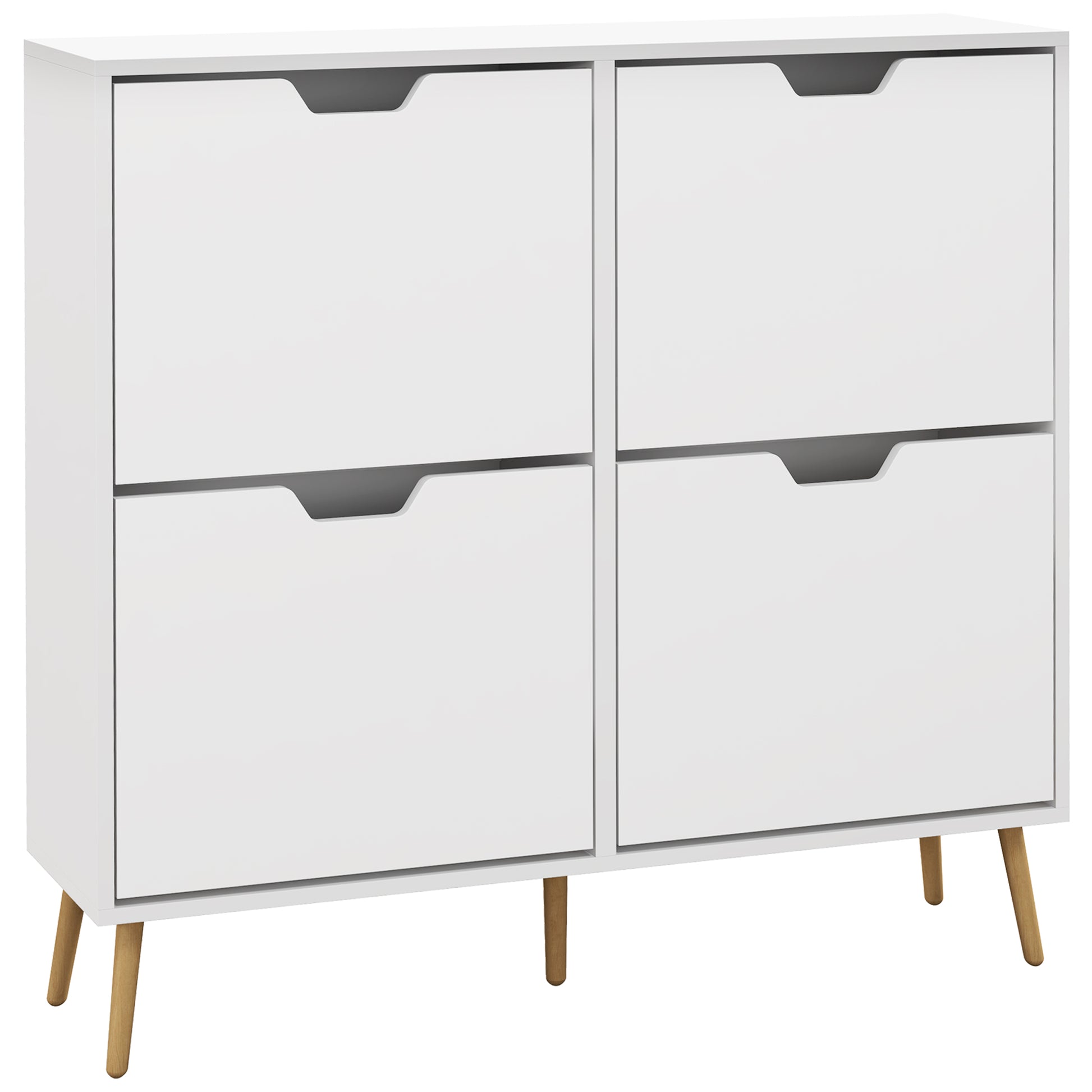 HOMCOM White Shoe Cabinet: 4 Flip Drawers, Adjustable Shelves, 16 Pairs