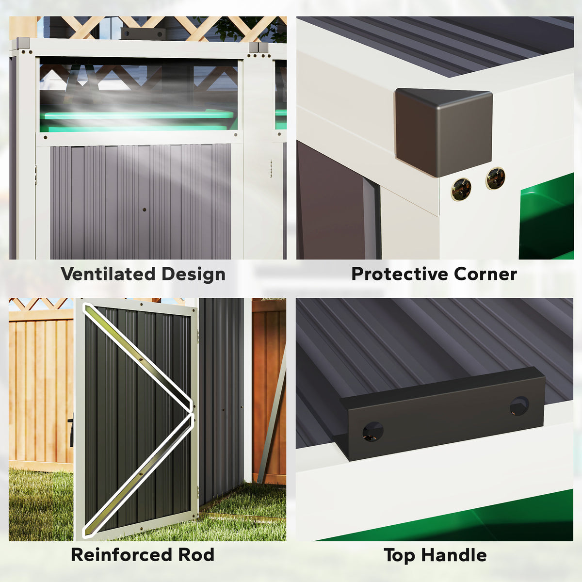 Double Garbage Bin Shed, Lockable Outdoor Storage Shed with Openable Lid, Galvanized Frame for Garden Patio