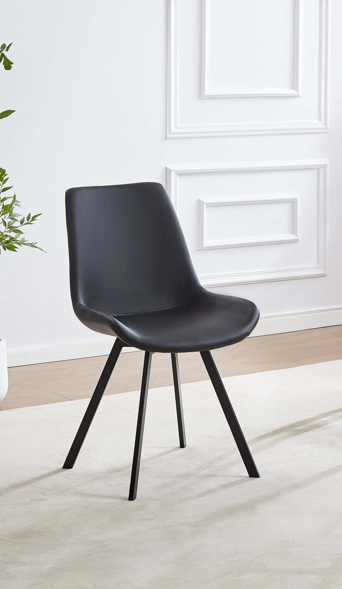 Curved-Back Armless Dining Chair with Black Steel Legs – Set of 6