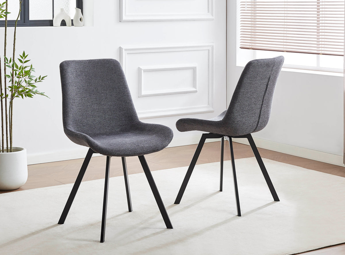 Curved-Back Armless Dining Chair with Black Steel Legs – Set of 6