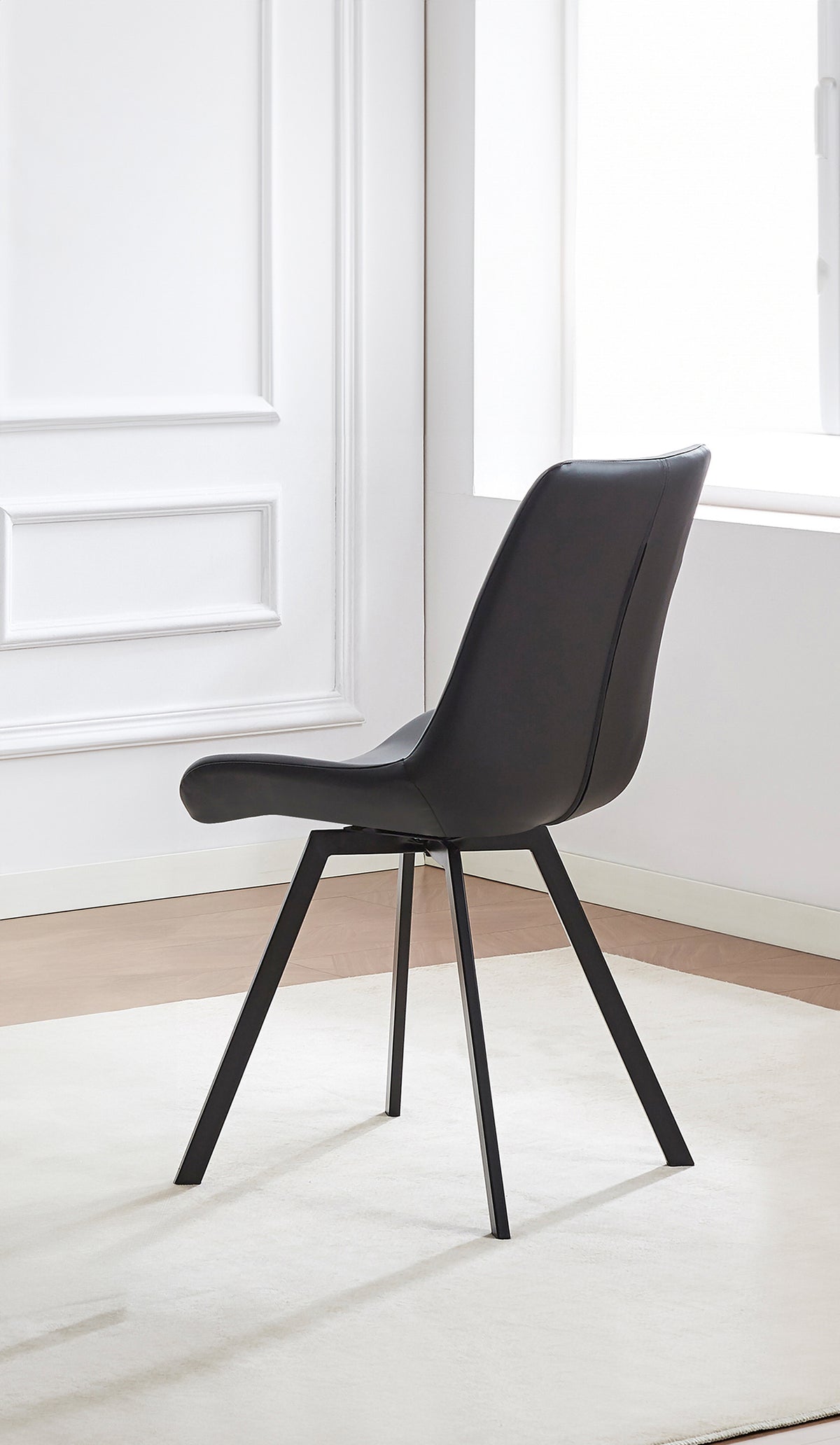 Curved-Back Armless Dining Chair with Black Steel Legs – Set of 6