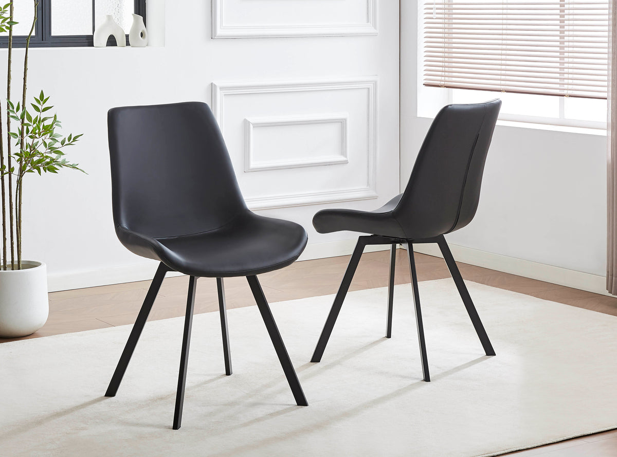 Curved-Back Armless Dining Chair with Black Steel Legs – Set of 6