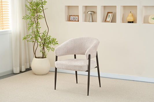 Curved Upholstered Dining Chair with Black Metal Legs