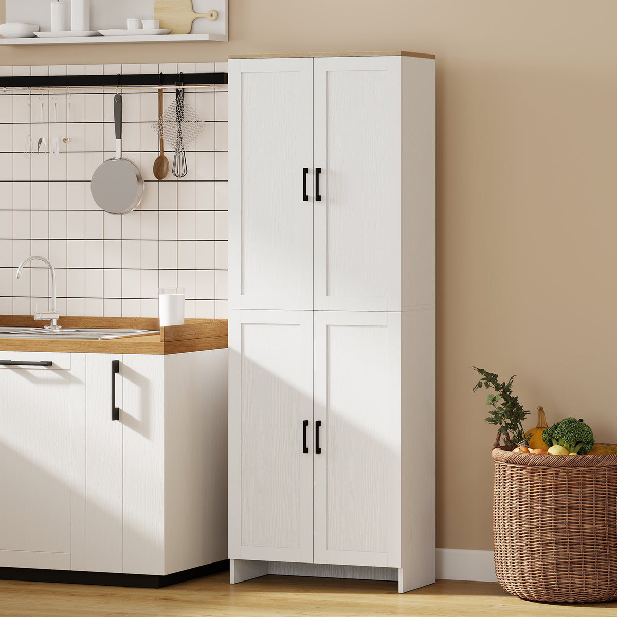 4-Door Kitchen Pantry Cabinet with Adjustable Shelves – 24"W x 67"H