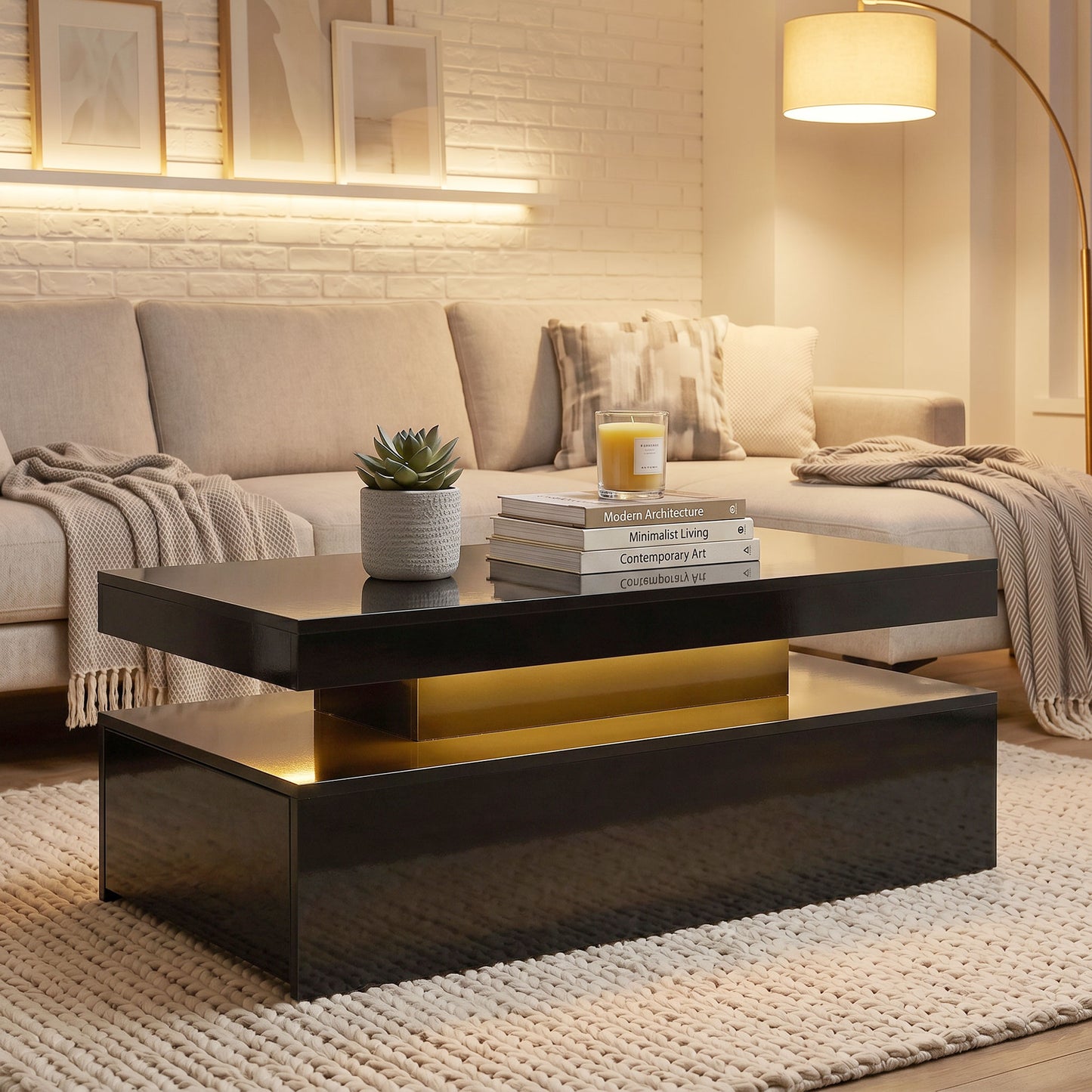 HOMCOM LED Coffee Table High Gloss Black