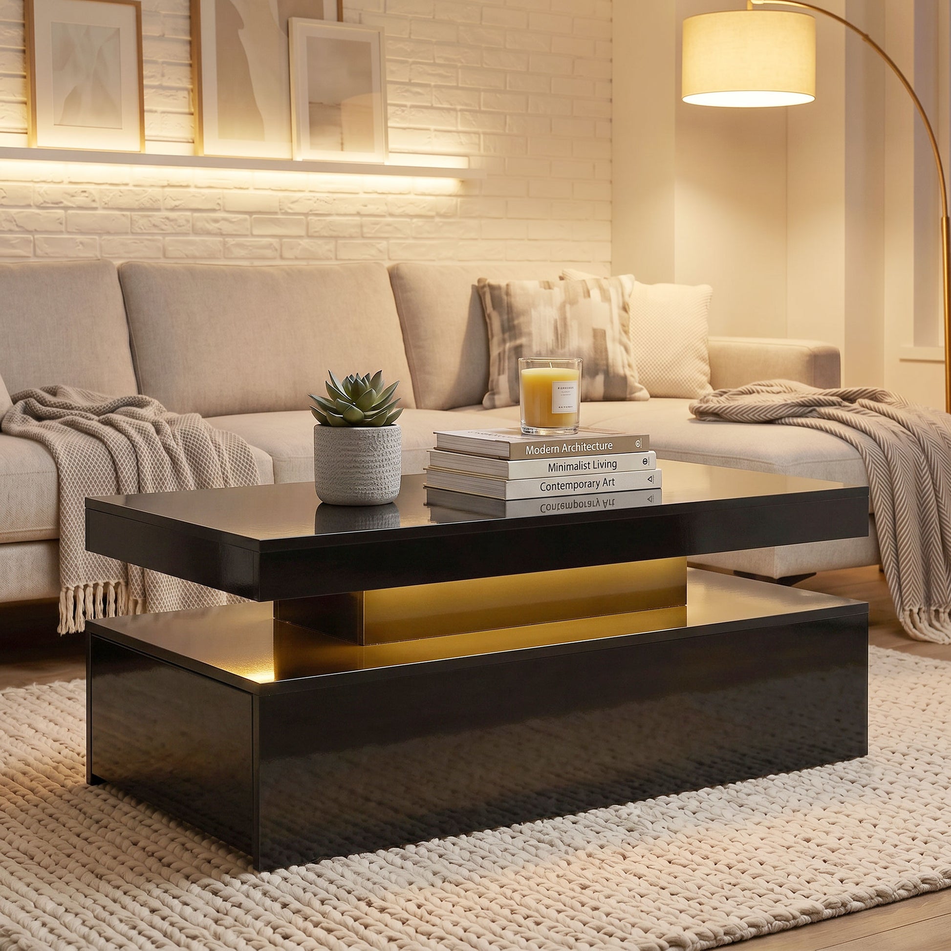 HOMCOM LED Coffee Table High Gloss Black
