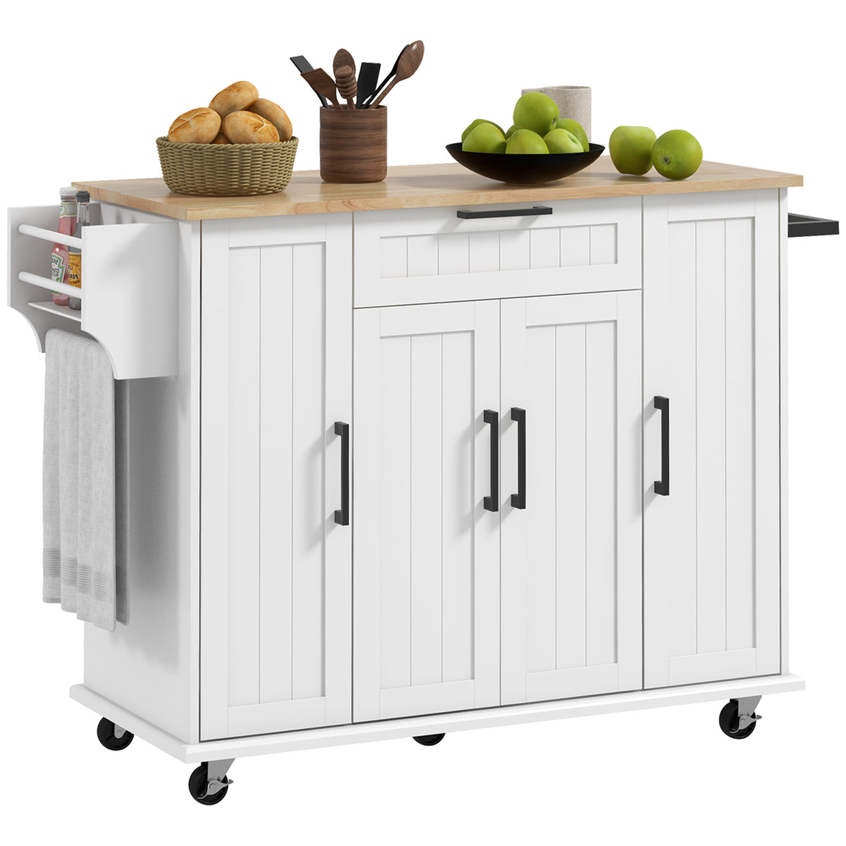 Modern Rolling Kitchen Island Cart with Drawers – 52"W x 36"H