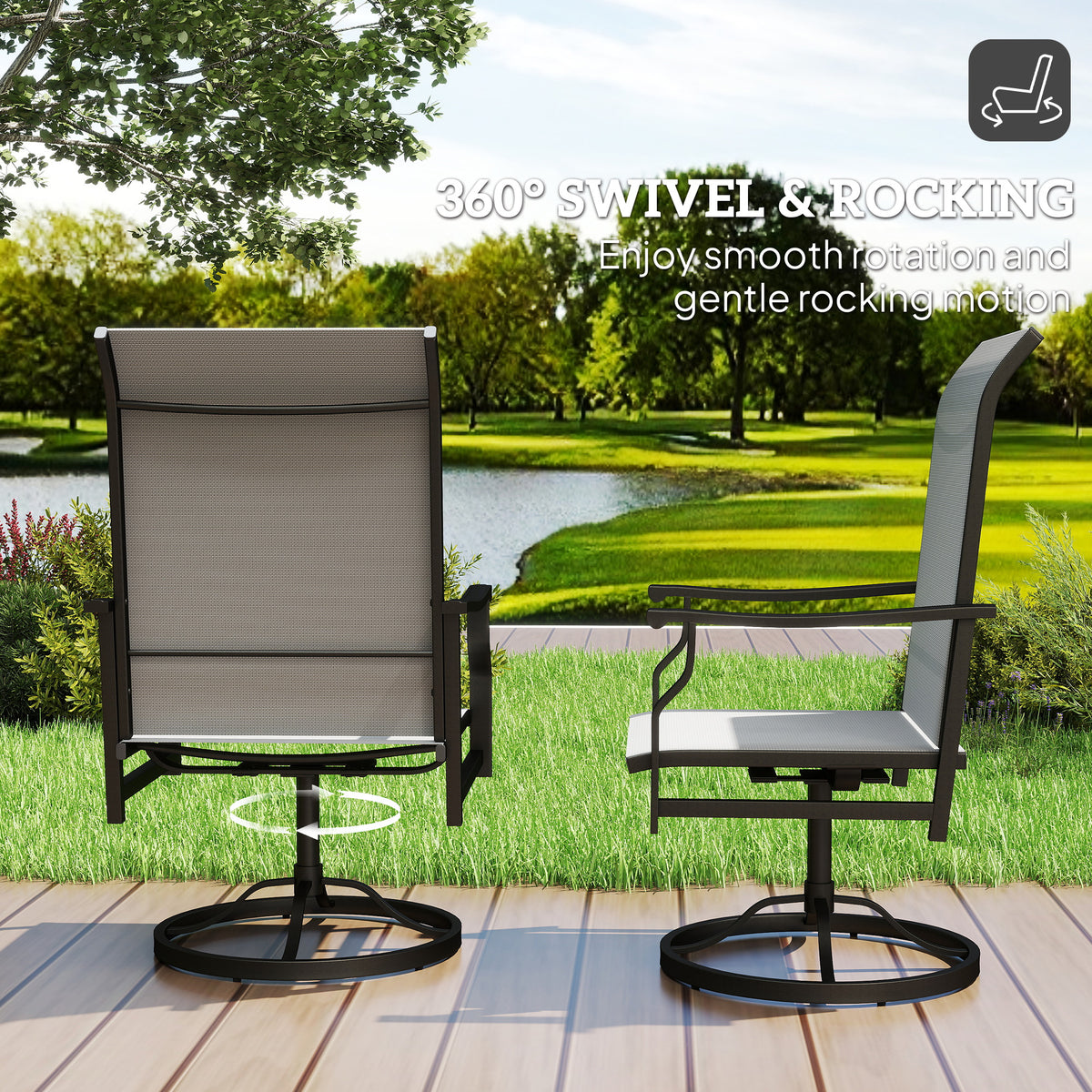 Patio Swivel Chair Set of 2, Swivel Rocker Outdoor Chairs with High Back, for Lawn Garden Backyard Deck – Light Grey