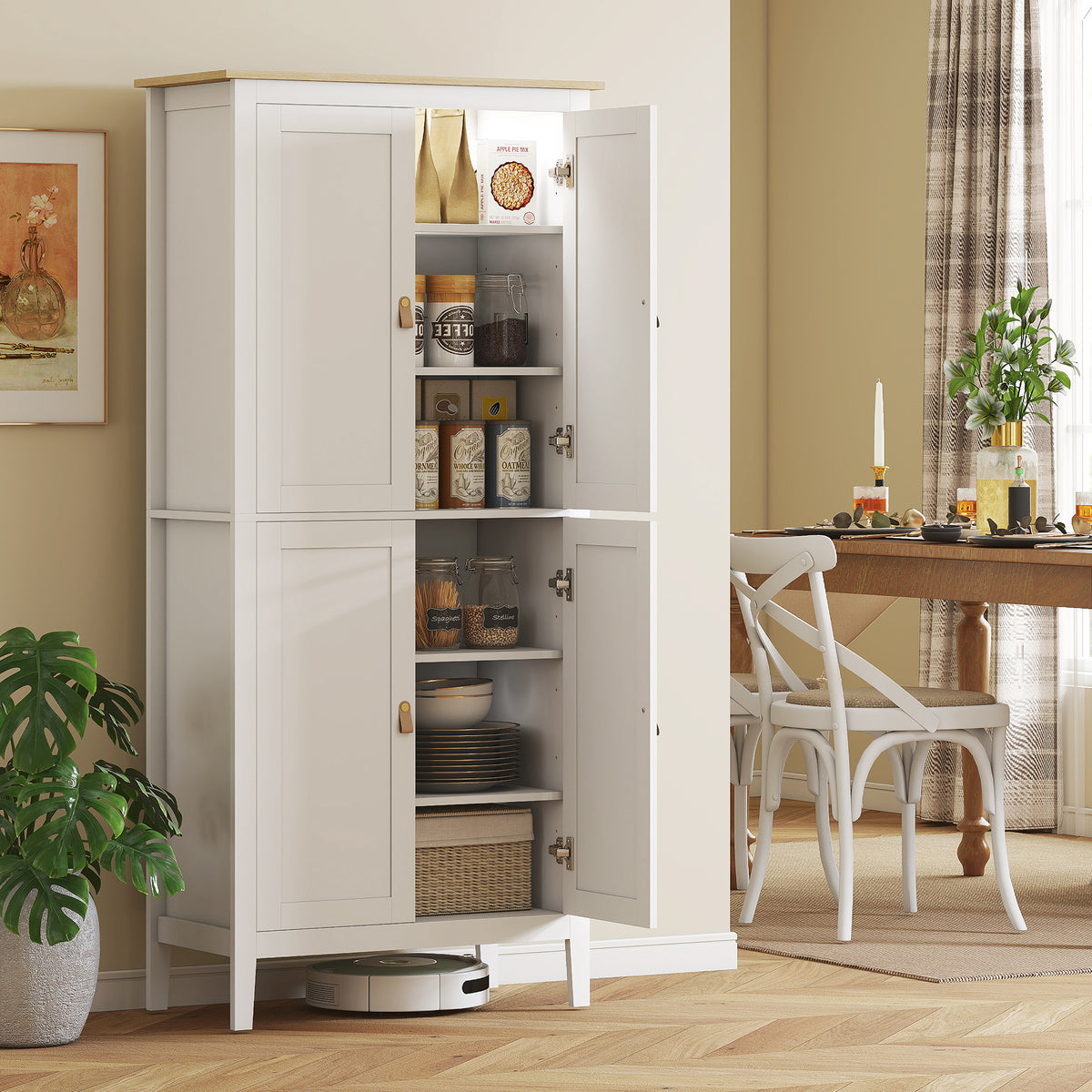 Tall Kitchen Pantry Storage Cabinet with Motion Sensor LED Light – 32"W x 70"H
