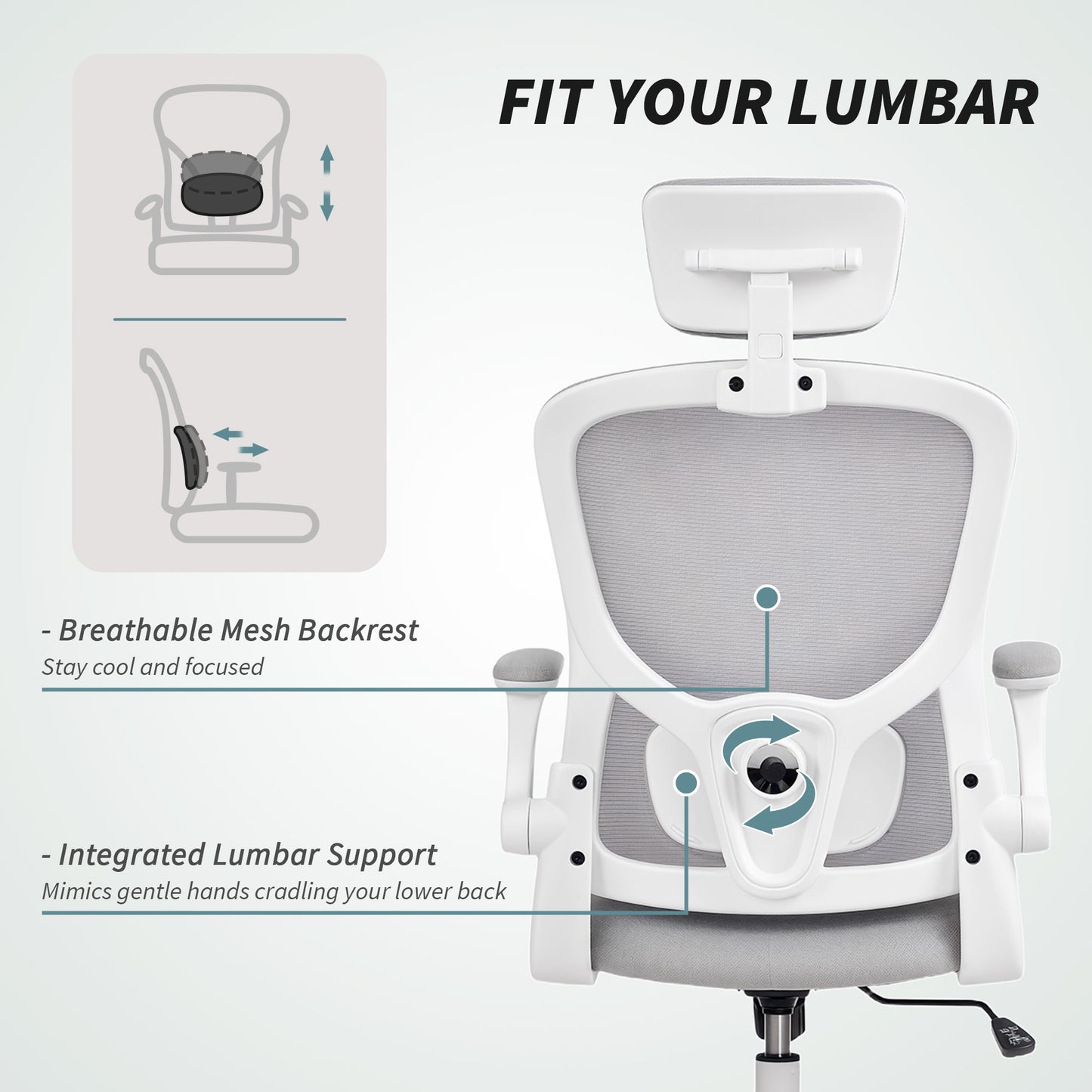 HOMCOM Ergonomic Mesh Office Chair, Adjustable Headrest, Lumbar, Flip-Up Arms