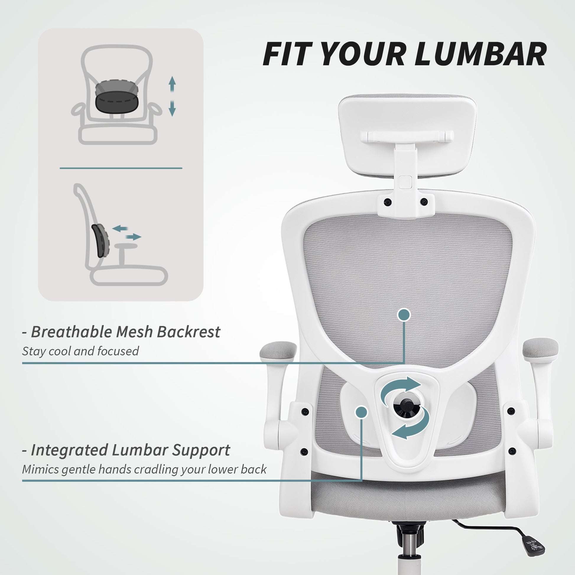 HOMCOM Ergonomic Mesh Office Chair, Adjustable Headrest, Lumbar, Flip-Up Arms