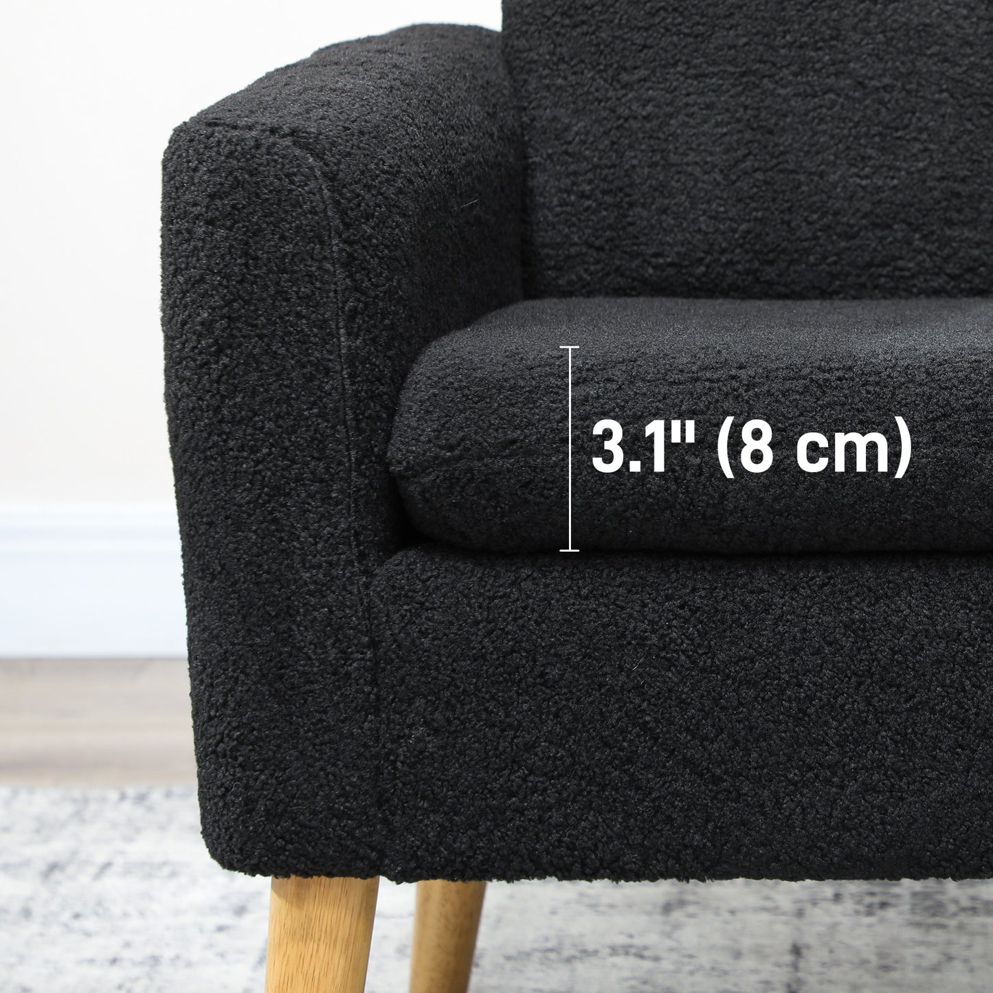 HOMCOM Modern Upholstered Black Fabric Accent Chair with Wood Legs