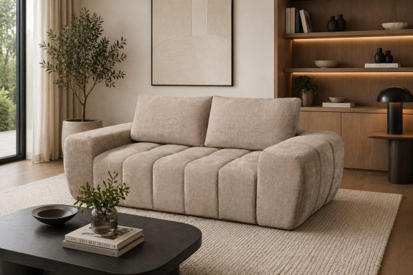 Brassex Plush Taupe Compression Sofa With Pocket Coils