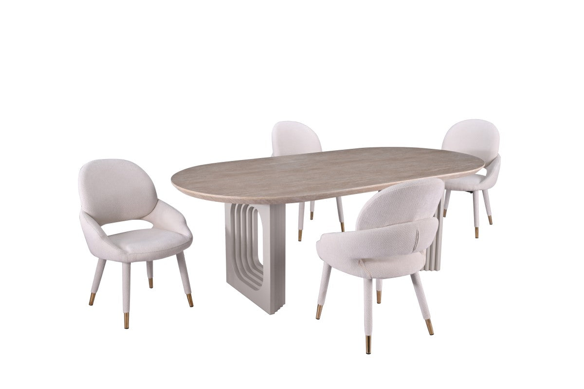 Curved 5-Piece Dining Set – Beige