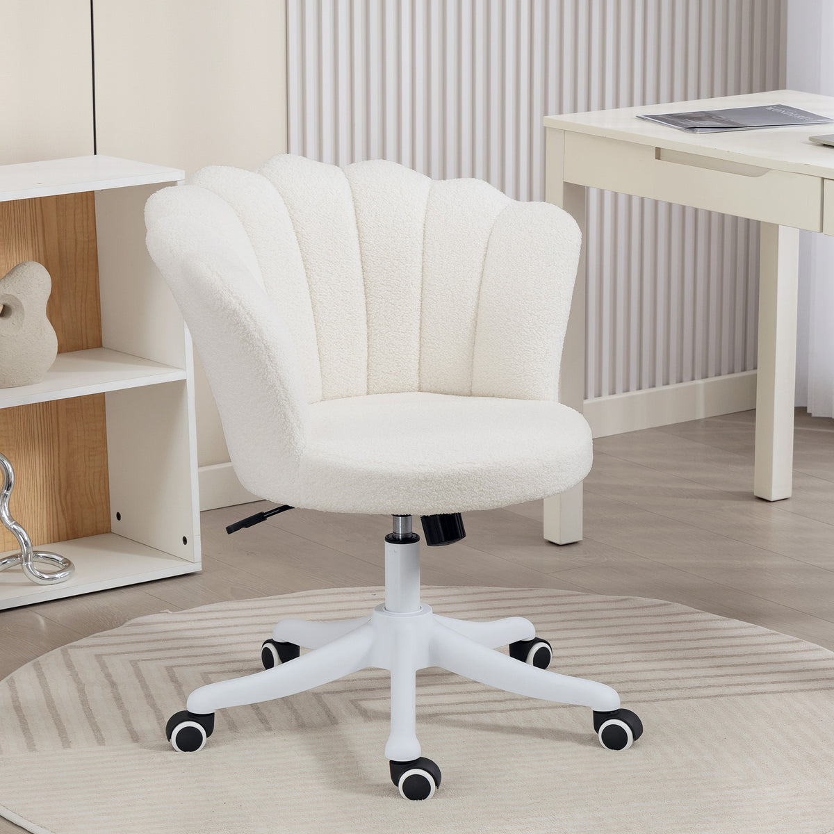 Office Chair, Armless Swivel Desk Chair with Adjustable Height, Backrest, Cream White