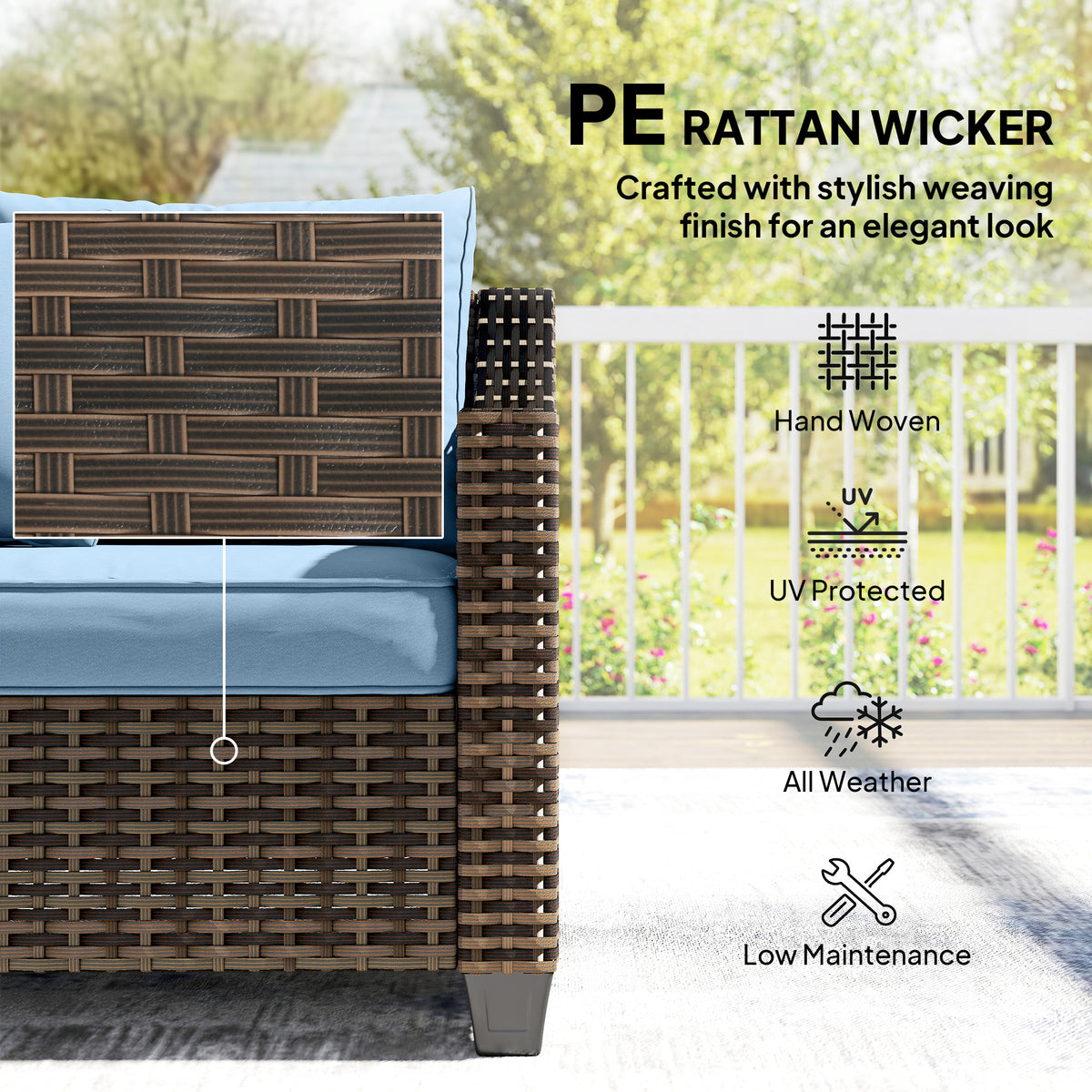 PE Wicker Outdoor Couch Sofa, 4-Seater Modular Patio Furniture Lounge Set with 2 Loveseats, Cushions, Pillows