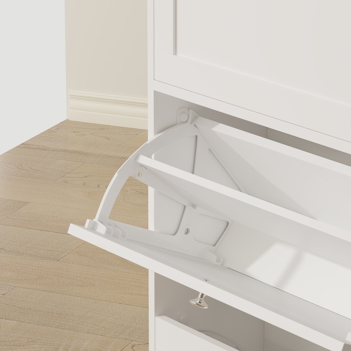 Modern Shoe Storage Cabinet with 4 Flip Drawers – 24"W x 60"H