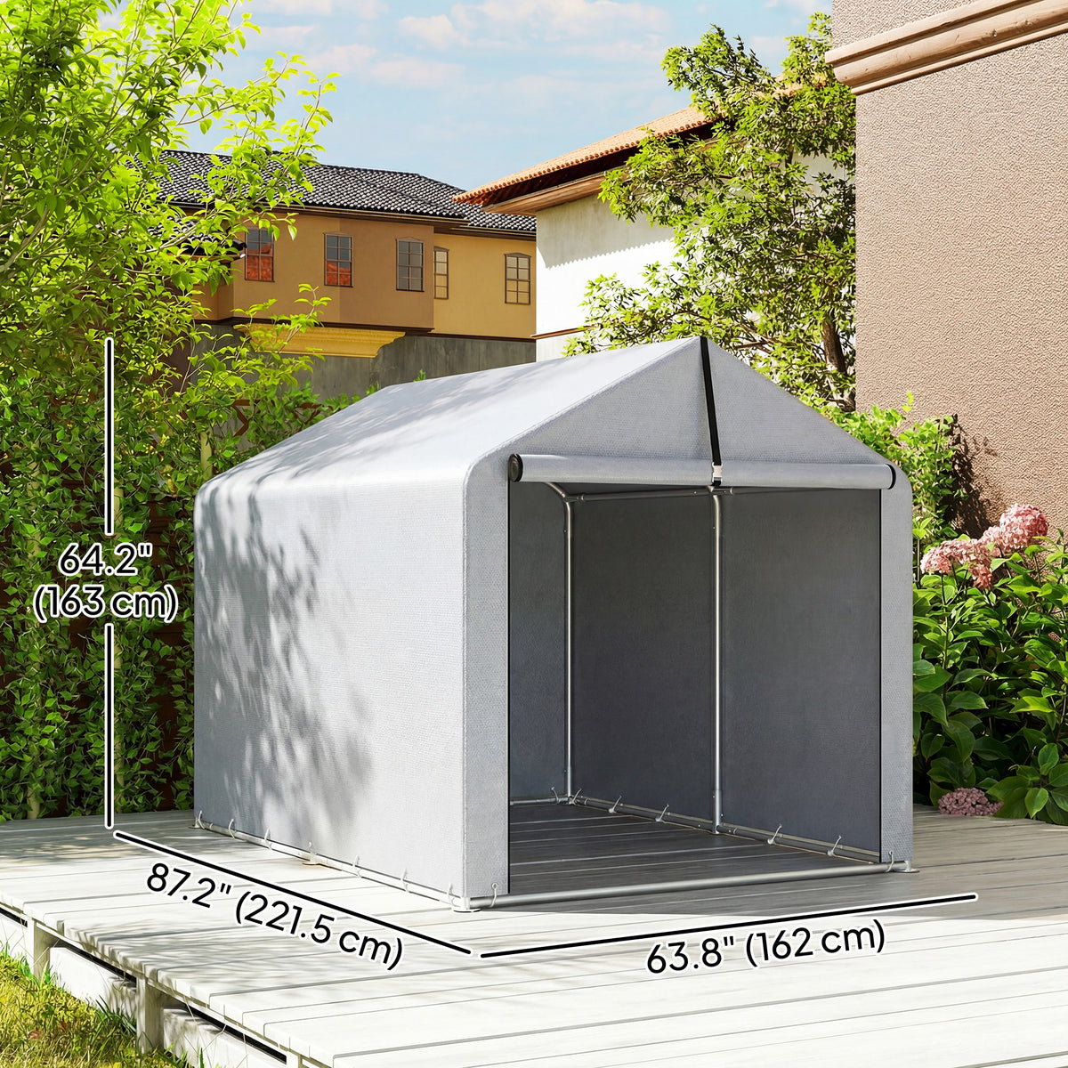 7' x 5' Portable Shed, Outdoor Storage Shed with Roll-up Zipper Door and Galvanized Metal Frame for Garden Tools