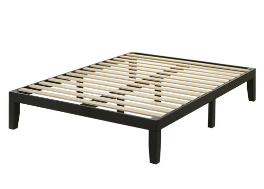 Addicus Queen Platform Bed Frame Black Wood Metal, No Box Spring