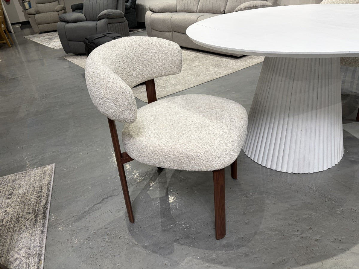 Curved Boucle Dining Chair, Set of 2 – Walnut/Beige