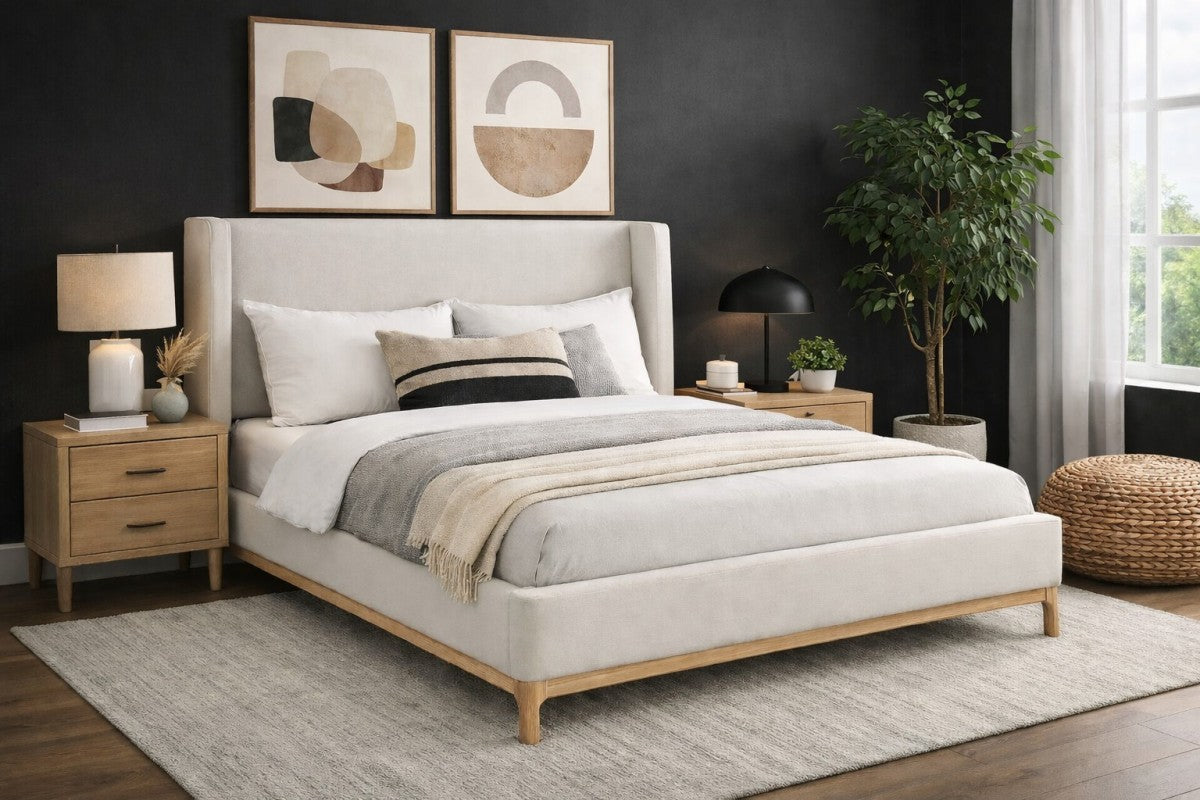 Wingback Solid Wood Bed Frame – Beige